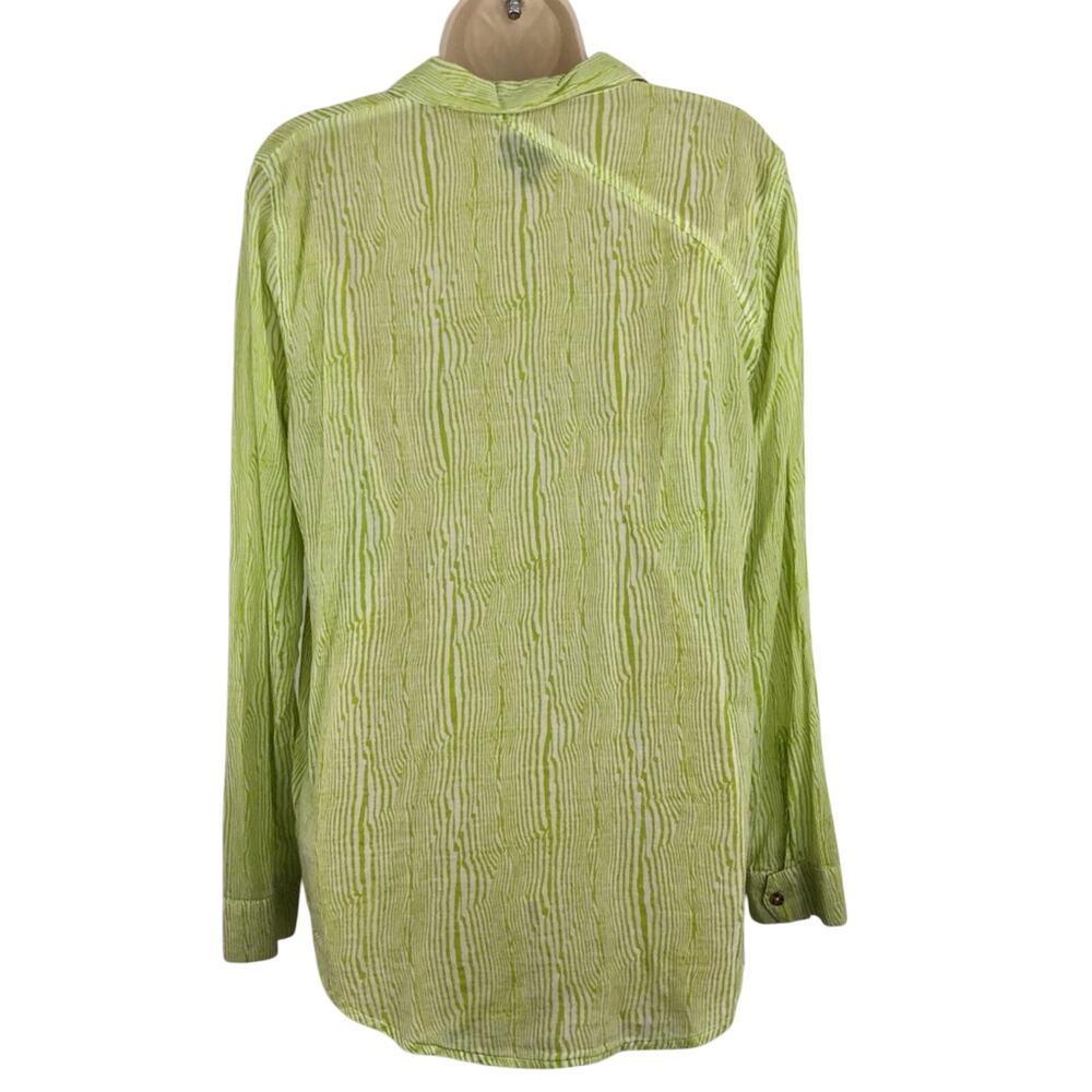 Vintage Y2k Volcom Lime Green Cream Long Sleeve Shirt Top Stitch Accents - Picture 2 of 16